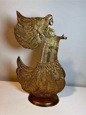 Large Brass Angel Vintage, 12” holder incense, flowers, crystal, candle